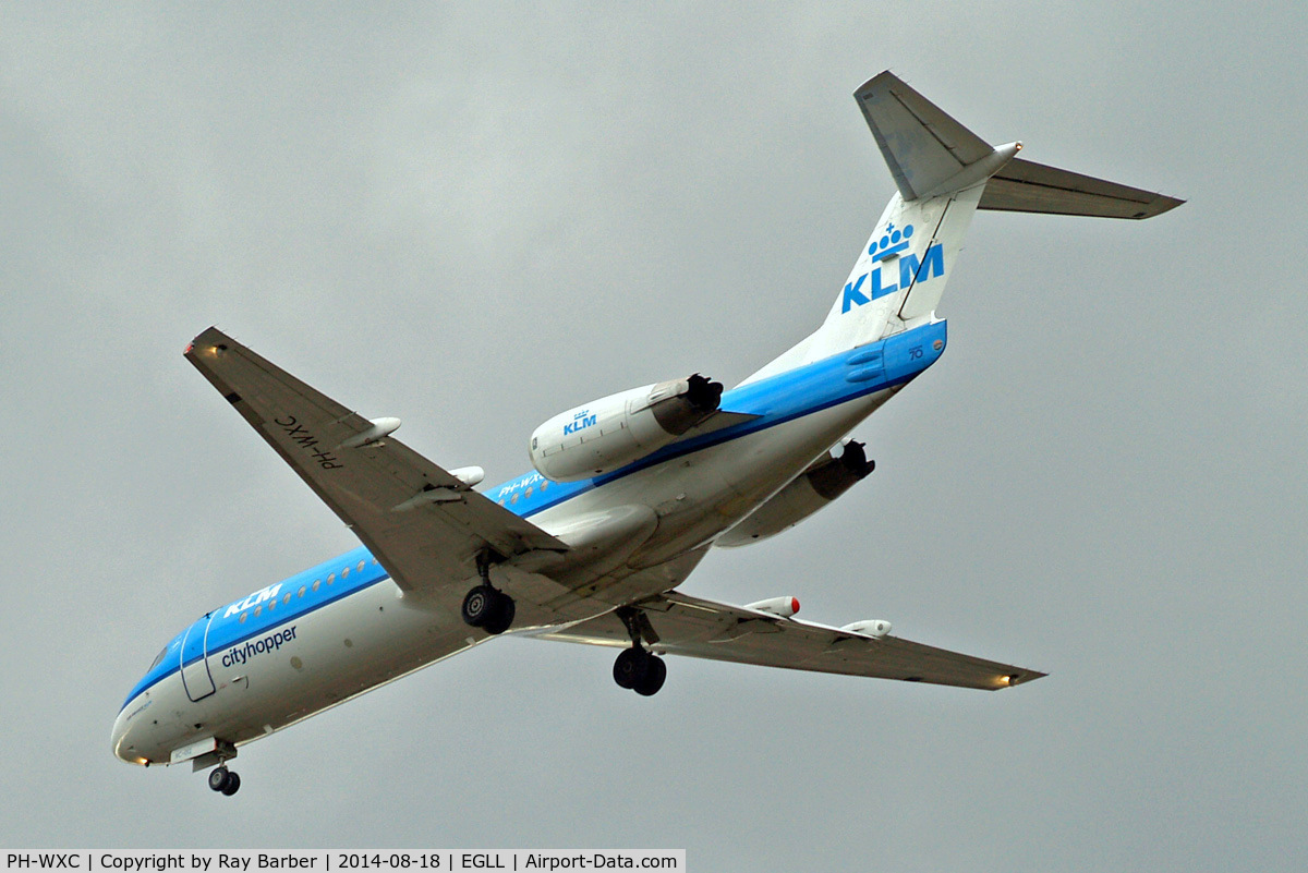 PH-WXC, 1996 Fokker 70 (F-28-0070) C/N 11574, Fokker F-70 [11574] (KLM cityhopper) Home~G 18/08/2014. On approach 27R.