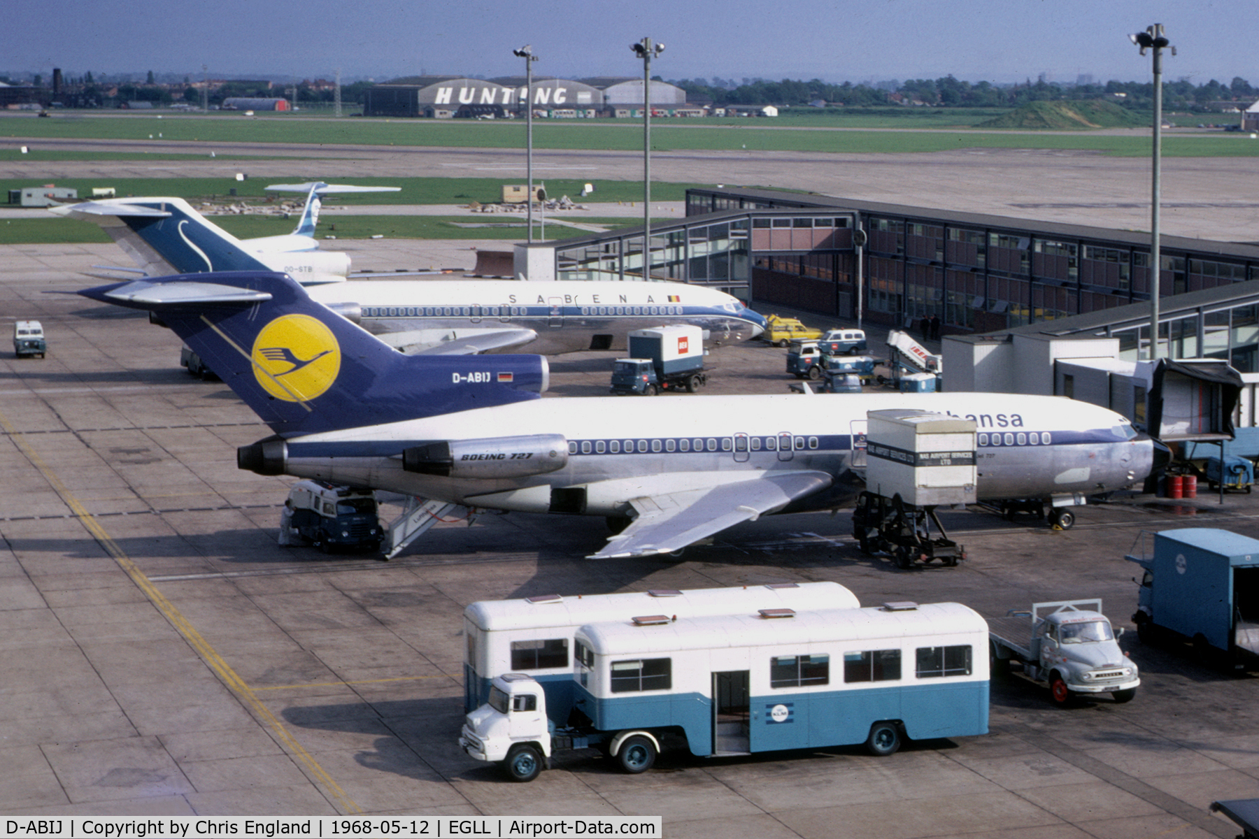 D-ABIJ, 1967 Boeing 727-30C C/N 19314, with Sabena Boeing 727 OO-STB behind, with KLM DC-9  PH-DNH.