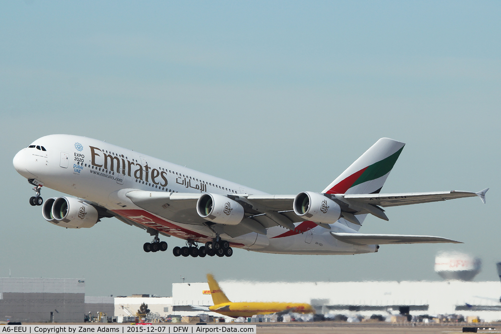 A6-EEU, 2013 Airbus A380-861 C/N 147, Emirates A380 departing DFW Airport