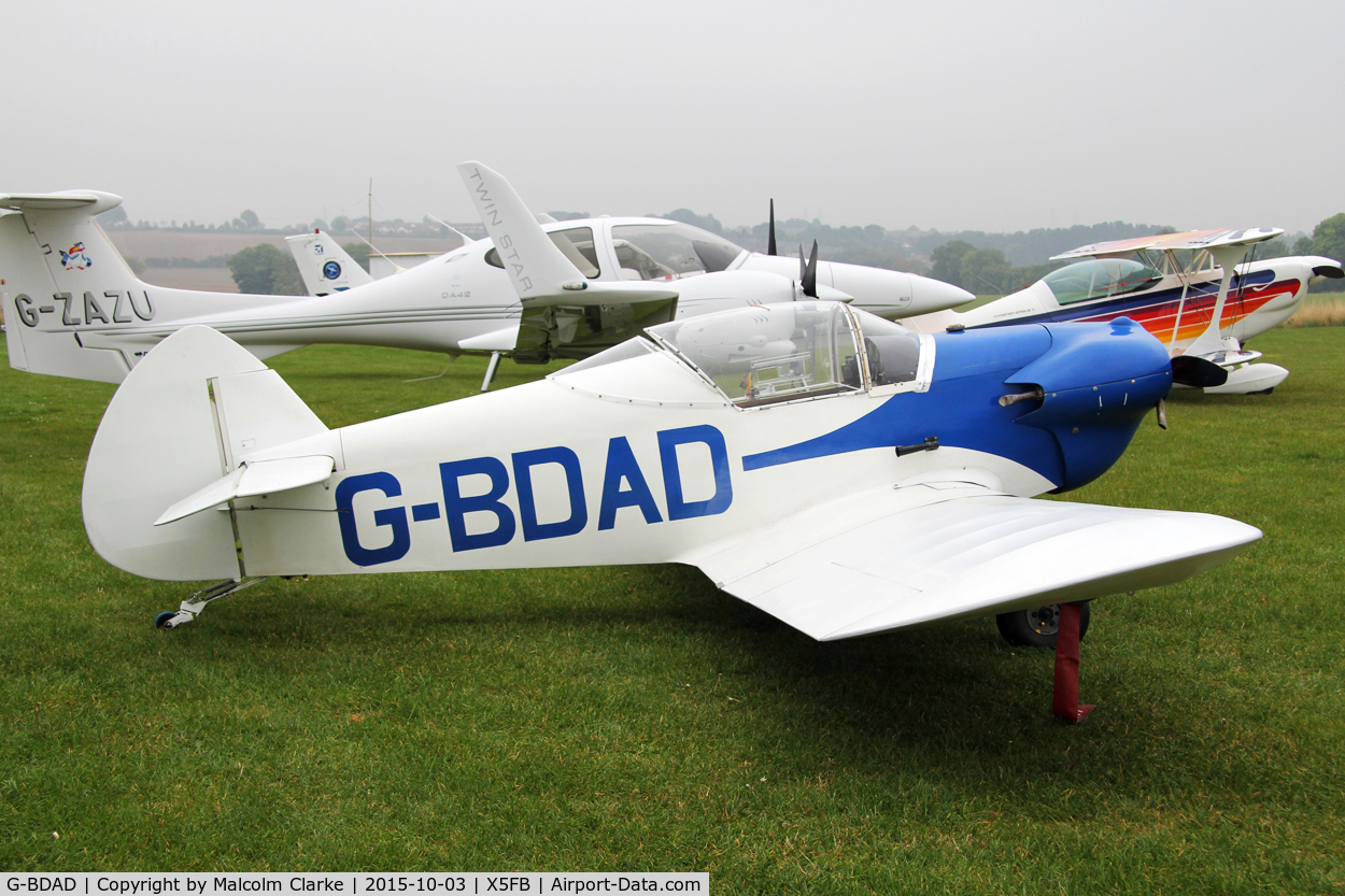 G-BDAD, 1976 Taylor JT-1 Monoplane C/N PFA 1453, Taylor JT-1 Monoplane. A new airfield resident grounded by heavy mist at Fishburn Airfield's Wings and Wheels Day, October 3rd 2015.
