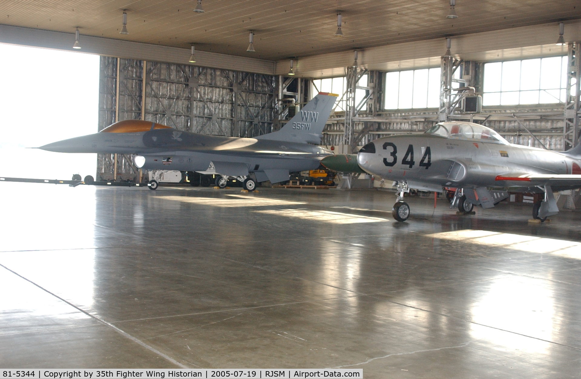 81-5344, 1956 Lockheed T-33A Shooting Star C/N KAC1144, 81-5344 in the hangar prior to its move to the Misawa Aviation & Science Museum after demilitarization and restoration along with F-16A 78-0021.