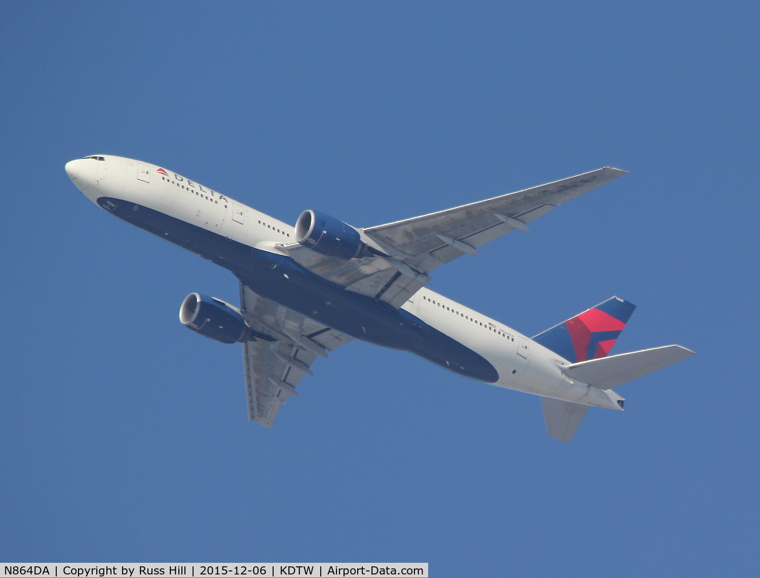 N864DA, 1999 Boeing 777-232 C/N 29736, DL582, PVG to DTW.  On approach to DTW approx. 15 miles out.