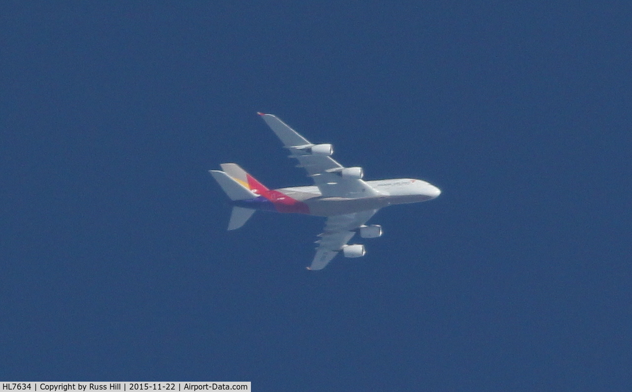 HL7634, 2014 Airbus A380-841 C/N 0179, Asiana Airlines 222, ICN to JFK.  Over Detroit, Michigan, USA.
altitude:  37,000ft
distance:  10 miles
