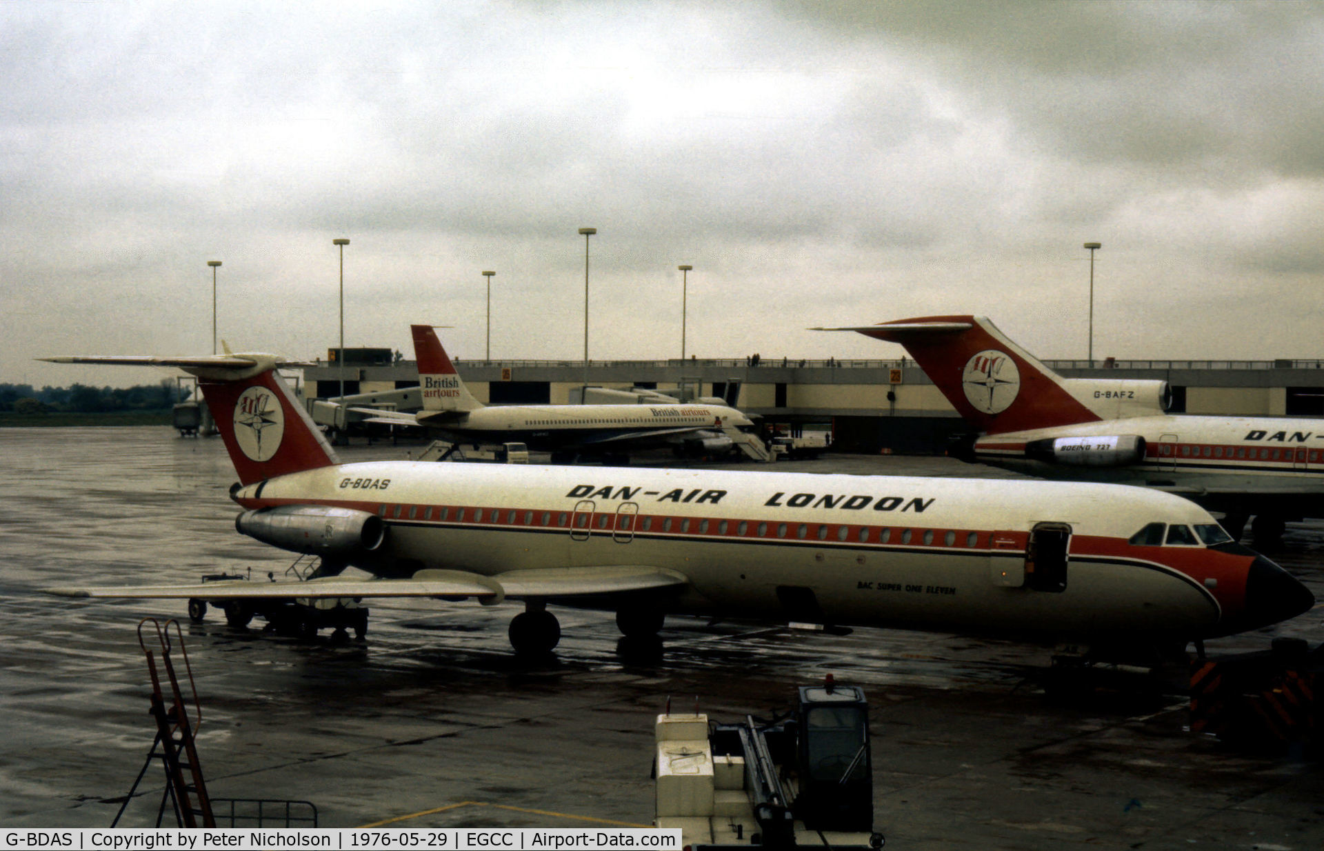 G-BDAS, 1969 BAC 111-518FG One-Eleven C/N BAC.202, One Eleven 518 of Dan-Air as seen at Manchester in the Summer of 1976.