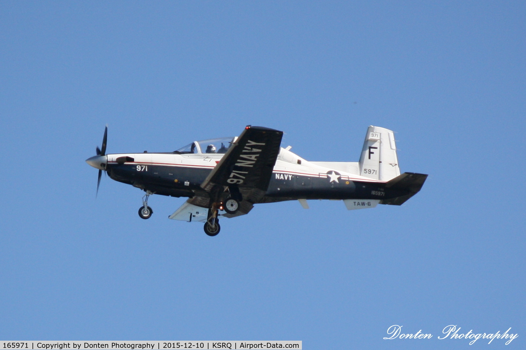 165971, 2001 Raytheon T-6A Texan II C/N PT-117, US Navy T-6 Texan II (165971) from NAS Pensacola arrives at Sarasota-Bradenton International Airport http://planephotographybydontenphotography.blogspot.com/2015/12/us-navy-t-6-texan-ii-165971.html