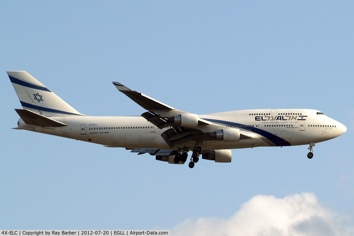 4X-ELC, 1995 Boeing 747-458 C/N 27915, Boeing 747-458 [27915] (El Al Israel Airlines) Home~G 20/07/2012. On approach 27L.