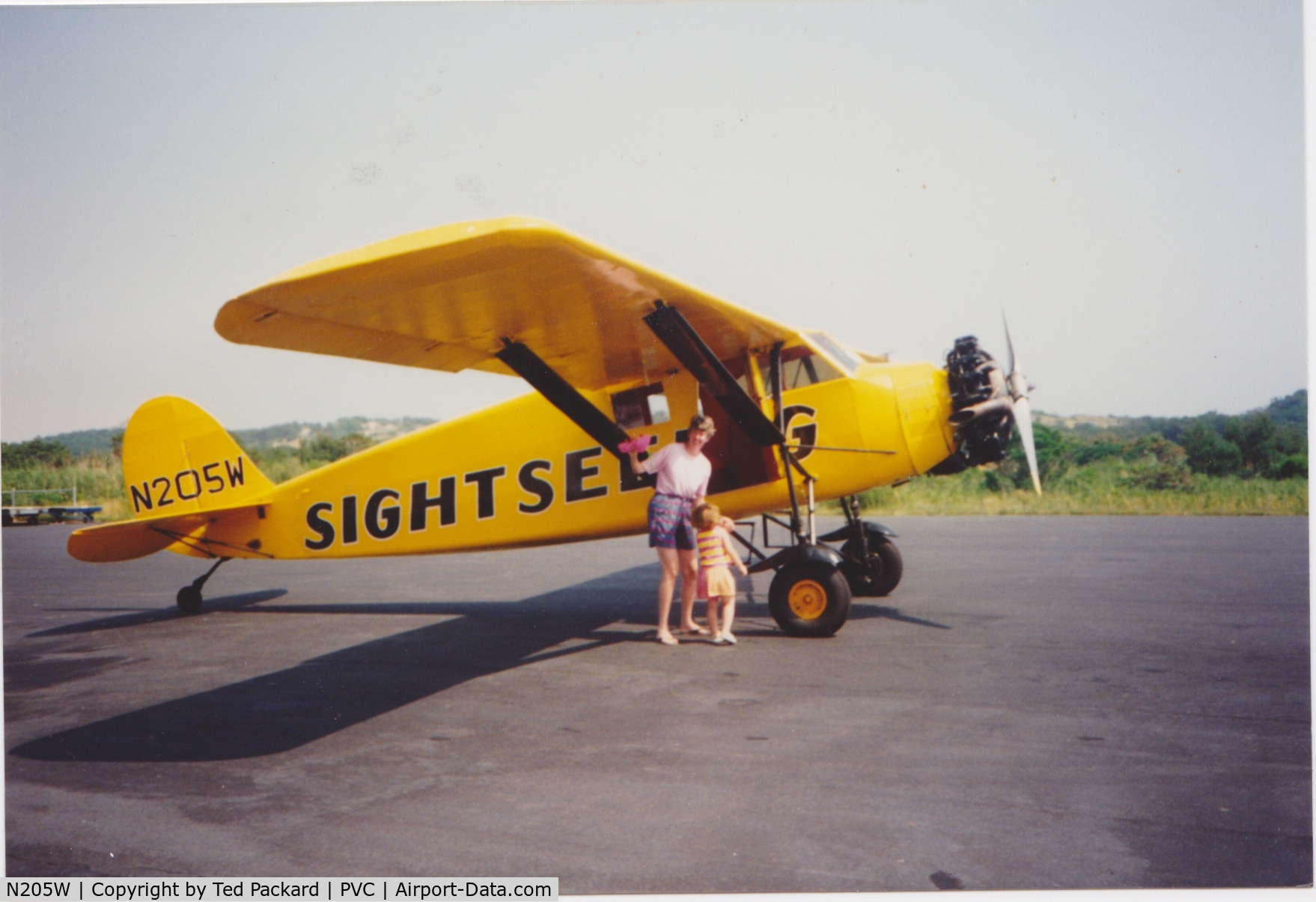 N205W, 1930 Stinson SM-8A Junior C/N 4029, Just before a sightseeing flight out of Provincetown MA around 1992