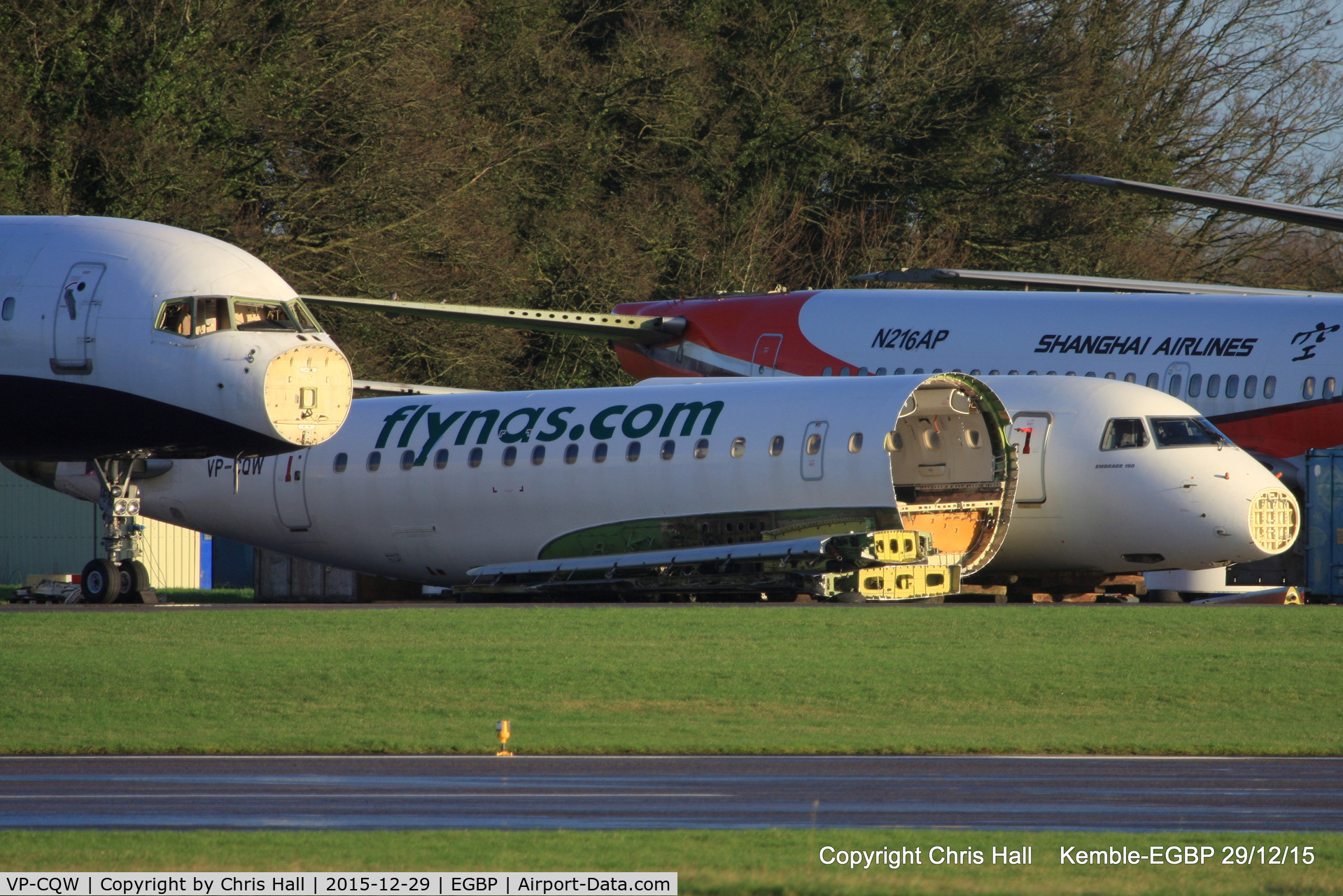 VP-CQW, 2008 Embraer 190LR (ERJ-190-100LR) C/N 19000232, in the scrapping area at Kemble