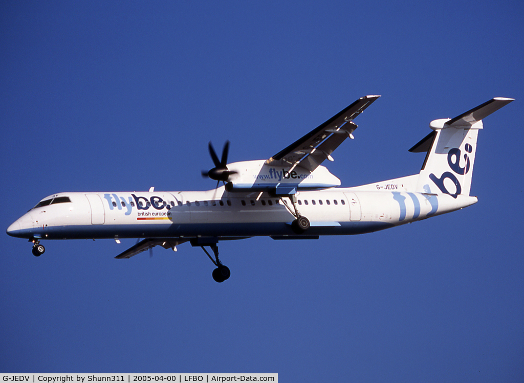 G-JEDV, 2004 De Havilland Canada DHC-8-402Q Dash 8 C/N 4090, Landing rwy 32L in full FlyBe c/s but with British European titles...