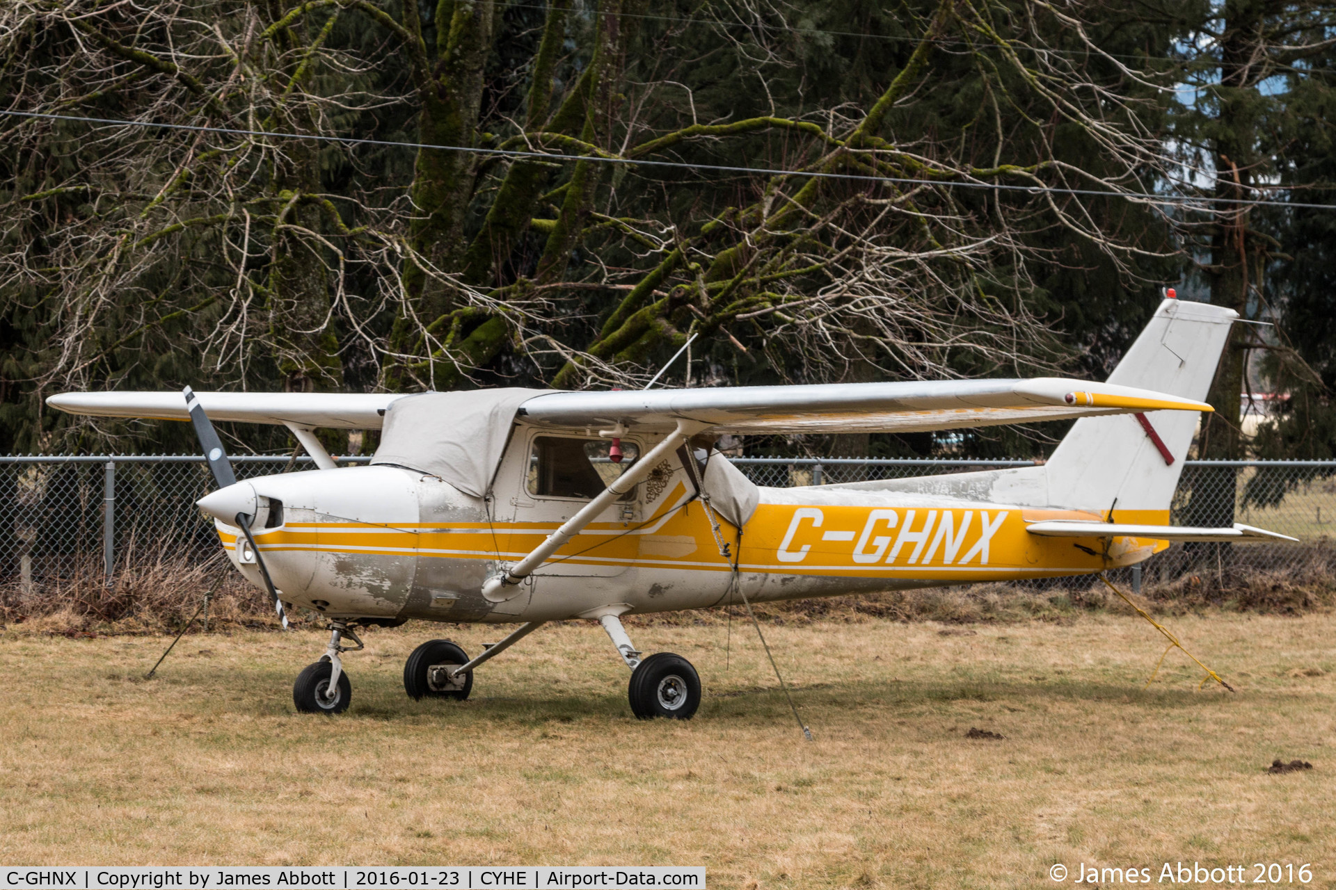 C-GHNX, 1975 Cessna 150M C/N 15076805, Tied up at Hope BC Airstrip.