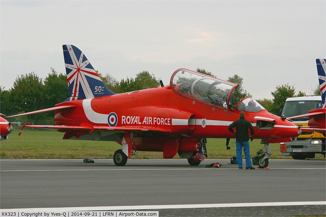 XX323, 1980 Hawker Siddeley Hawk T.1 C/N 167/312148, Royal Air Force Red Arrows Hawker Siddeley Hawk T.1A, Rennes-St Jacques airport (LFRN-RNS) Air show 2014