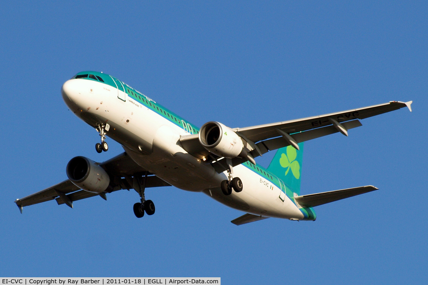 EI-CVC, 2001 Airbus A320-214 C/N 1443, Airbus A320-214 [1443] (Aer Lingus) Home~G 18/01/2011. On approach 27R.
