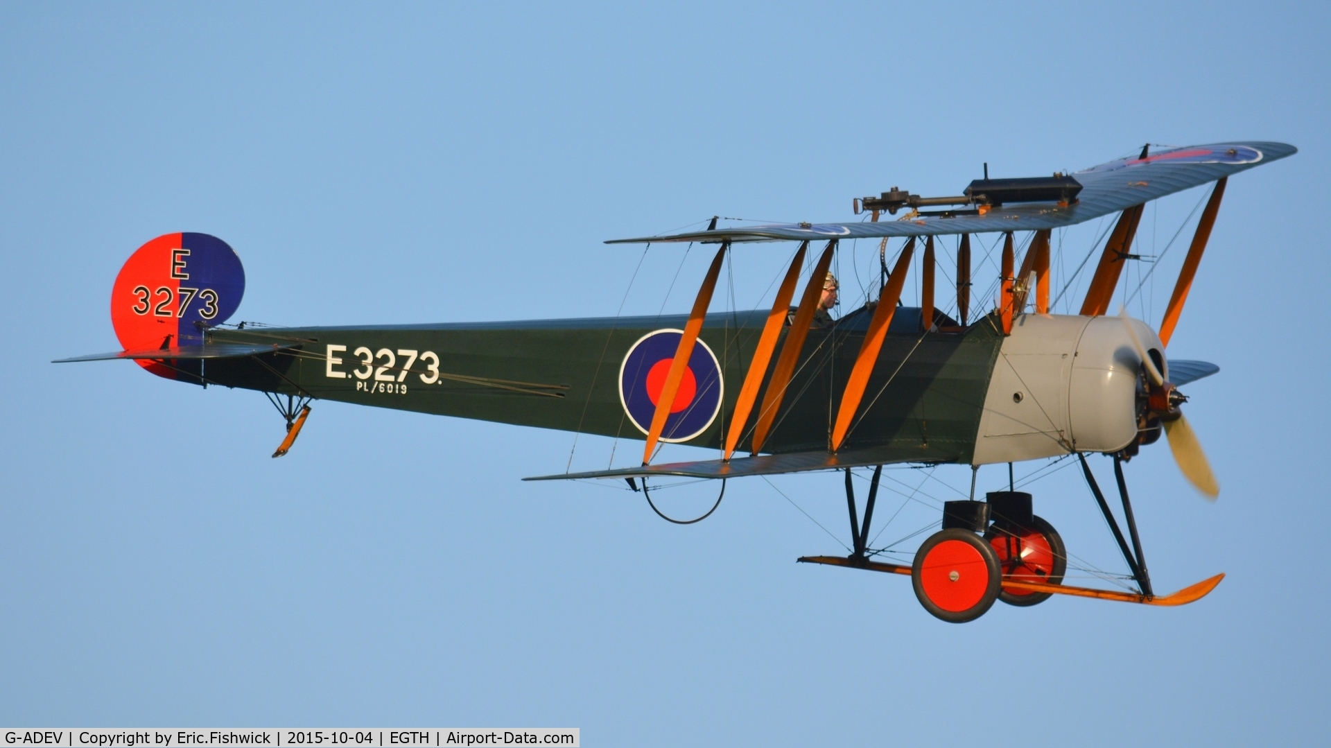 G-ADEV, 1918 Avro 504K C/N R3/LE/61400, 42. E3273 in display mode at The Shuttleworth 'Uncovered' Airshow (Finale,) Oct. 2015.