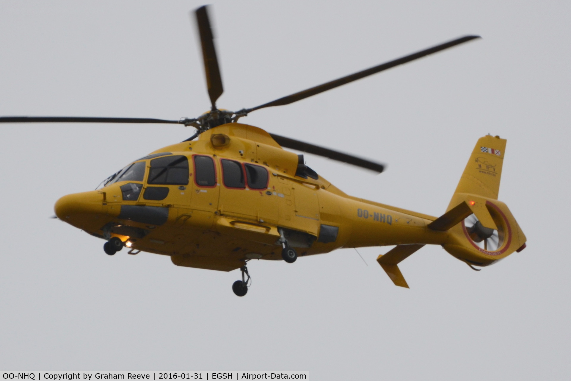 OO-NHQ, 2007 Eurocopter EC-155B-1 C/N 6778, Landing at Norwich.