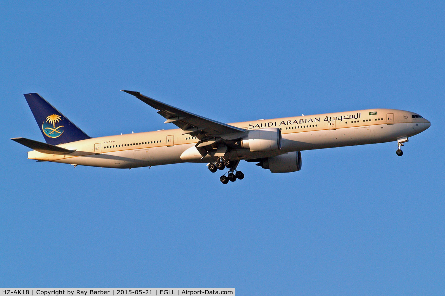 HZ-AK18, 2013 Boeing 777-368/ER C/N 41055, Boeing 777-368ER [41055] (Saudia) Home~G 21/05/2015. On approach 27L.