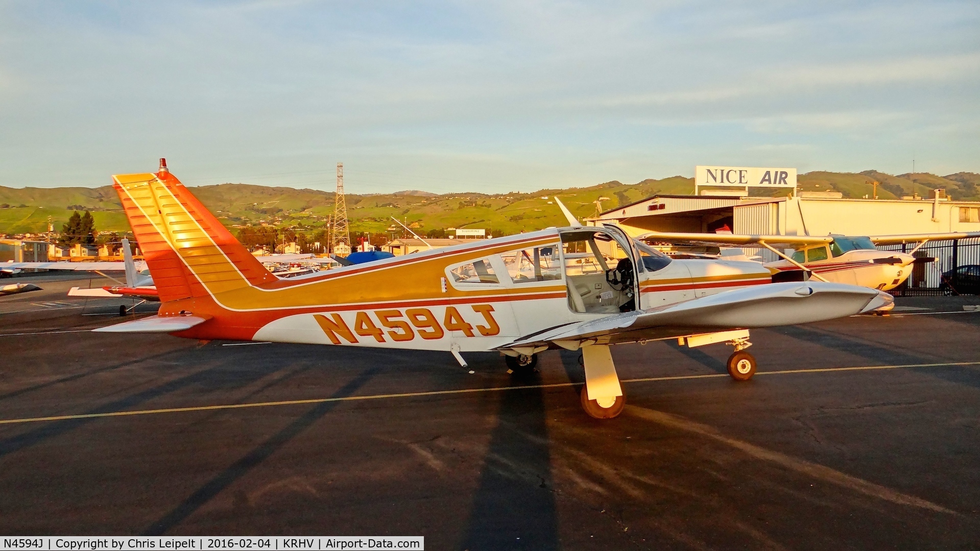 N4594J, 1968 Piper PA-28R-180 Cherokee Arrow C/N 28R-30470, Foluain Fabhcun LLC (Reno, NV) 1968 Piper PA-28R-180 parked next to Nice Air at Reid Hillview Airport, San Jose, CA.