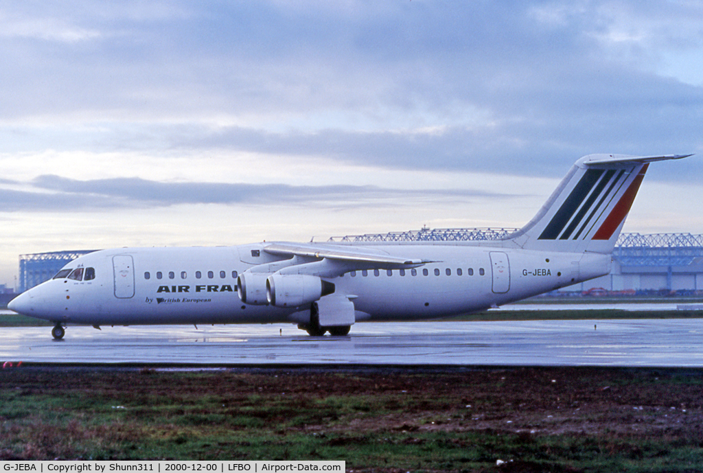 G-JEBA, 1990 British Aerospace BAe.146-300 C/N E3181, Taxiing to the Terminal... Air France c/s...