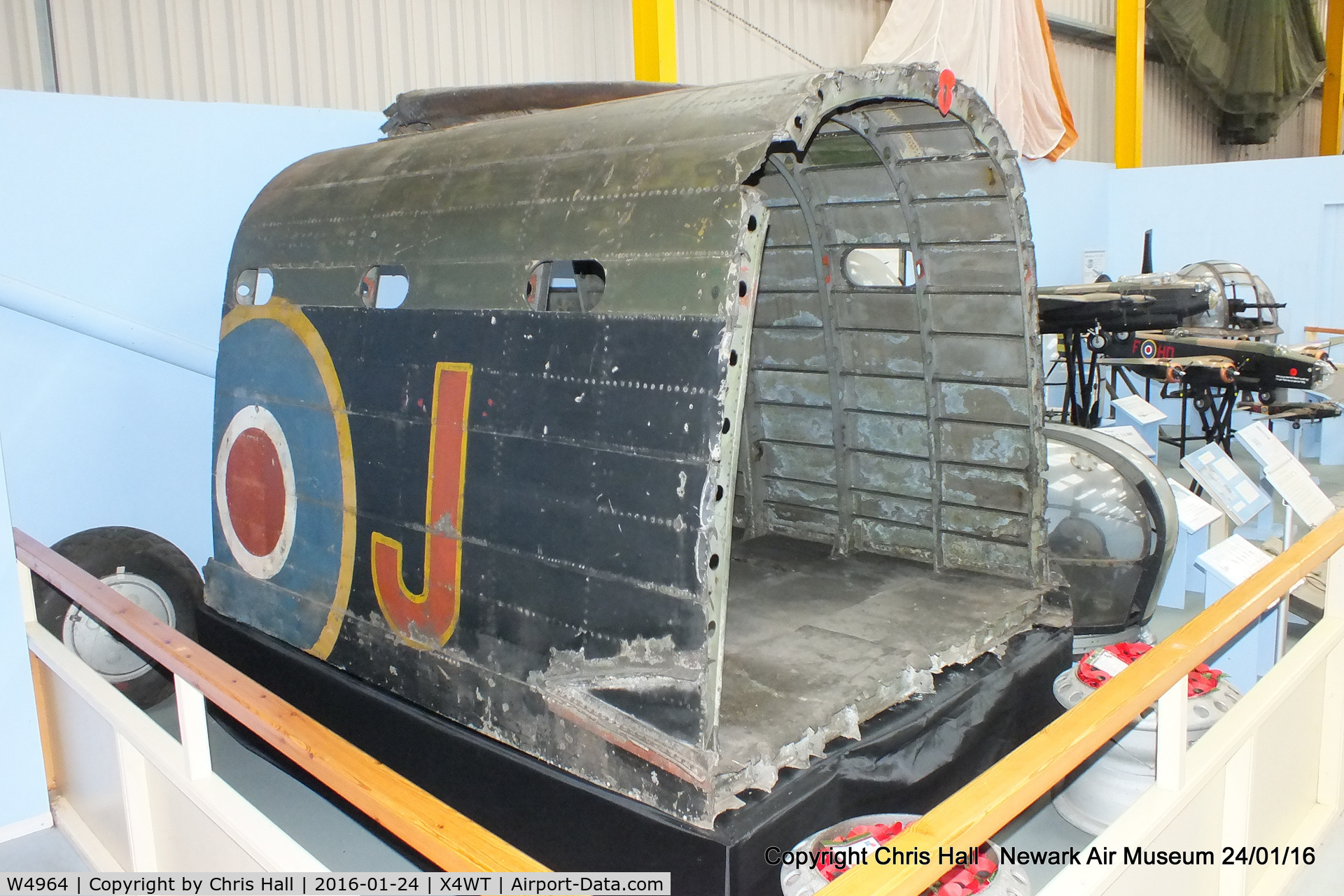 W4964, 1943 Avro Lancaster B.1 C/N W4964, fuselage section of IX(B) Sqn Lancaster W4964 WS-J, it had been used as a garden shed before being rescued and donated to the Newark Air Museum