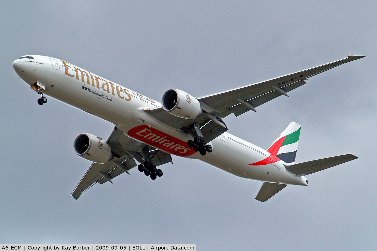 A6-ECM, 2009 Boeing 777-36N/ER C/N 37703, Boeing 777-36NER [37703] (Emirates Airlines) Home~G 05/09/2009. On approach 27R.