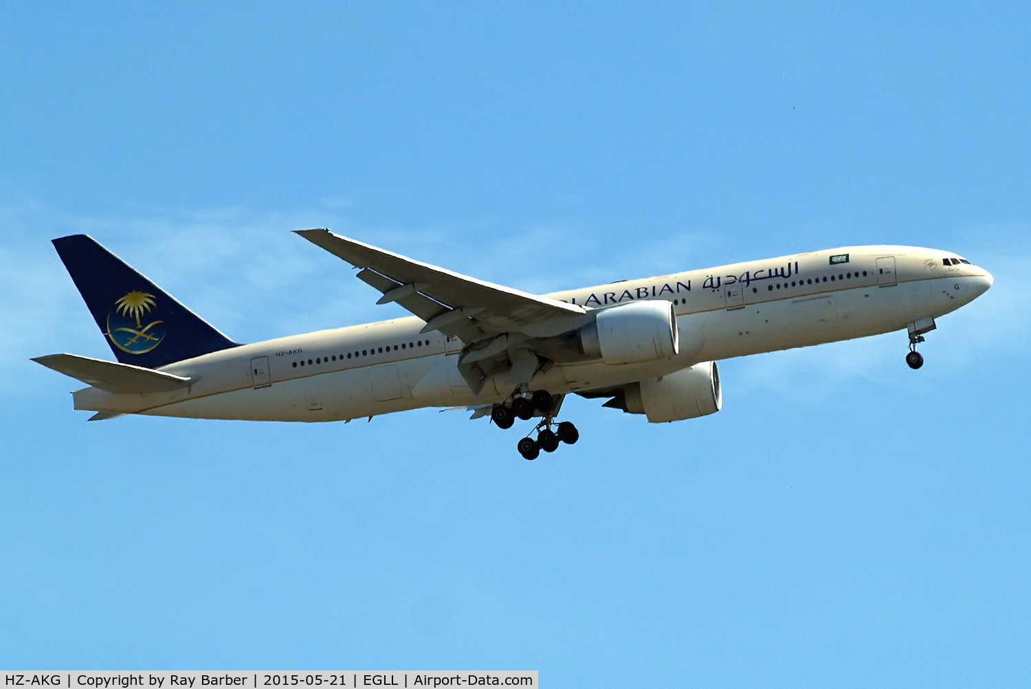 HZ-AKG, 1998 Boeing 777-268/ER C/N 28350, Boeing 777-268ER [28350] (Saudi Arabian Airlines) Home~G 21/05/2015. On approach 27L.