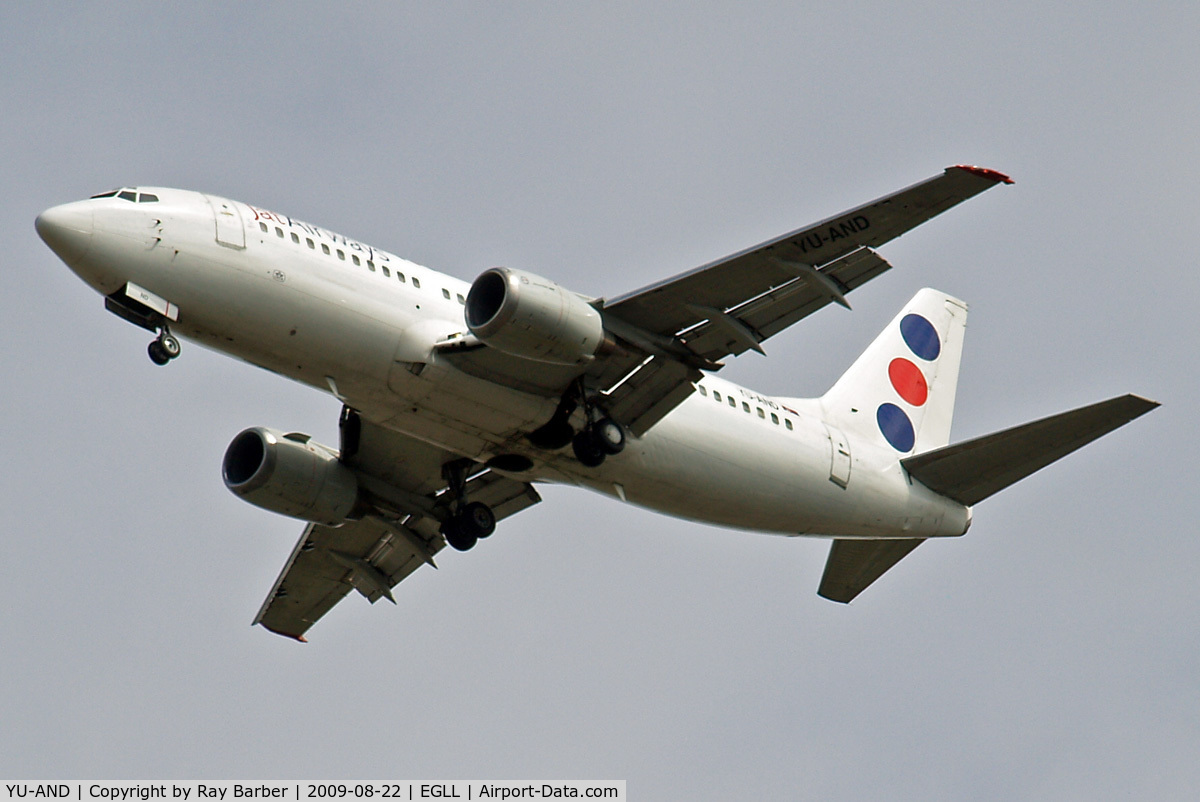 YU-AND, 1985 Boeing 737-3H9 C/N 23329/1134, Boeing 737-3H9 [23329] (JAT Airways) Home~G 22/08/2009. On approach 27R