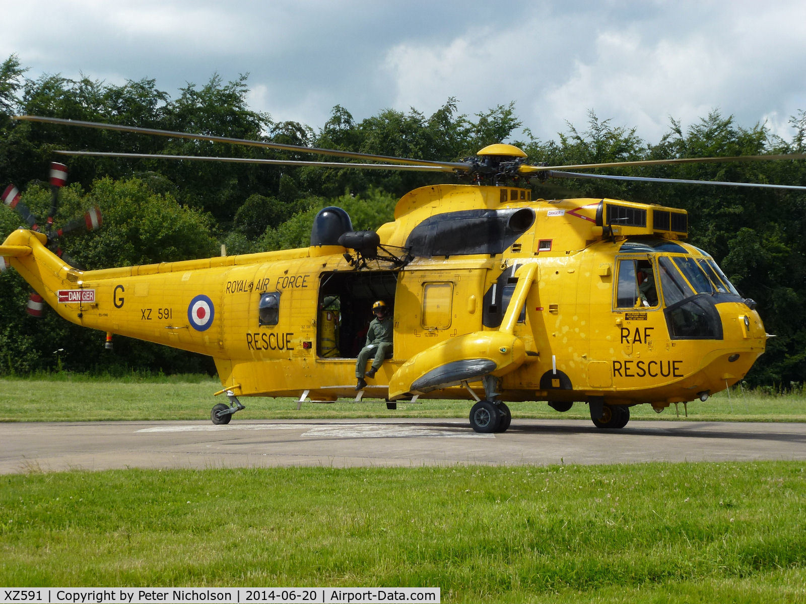 XZ591, 1978 Westland Sea King HAR.3 C/N WA857, Sea King HAR.3, callsign Rescue 131,  of 202 Squadron at RAF Boulmer on a visit to the Cumberland Infirmary, Carlisle in the Summer of 2014.