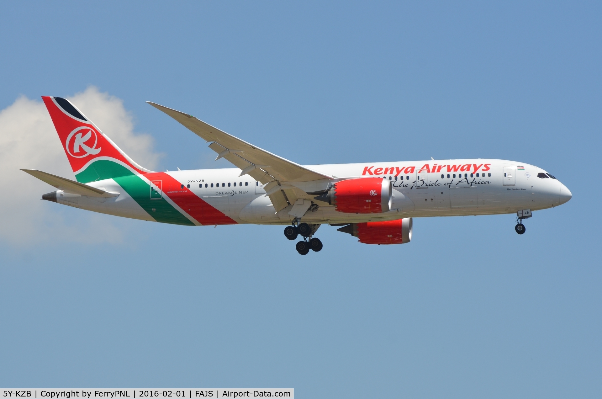5Y-KZB, 2014 Boeing 787-8 Dreamliner C/N 35511, Kenya B788 arriving.