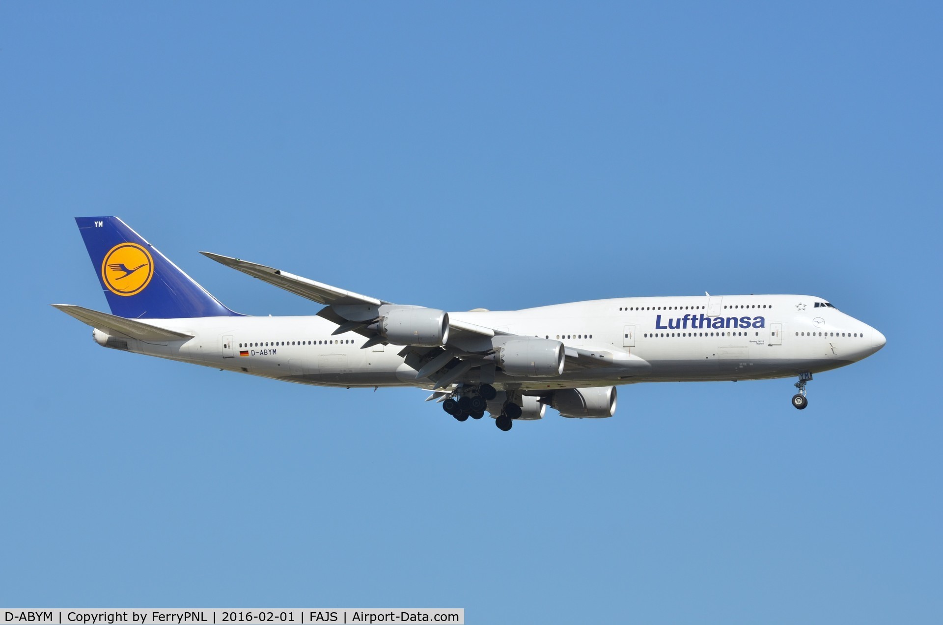 D-ABYM, 2014 Boeing 747-830 C/N 37837, Lufthansa B748 landing in JNB.