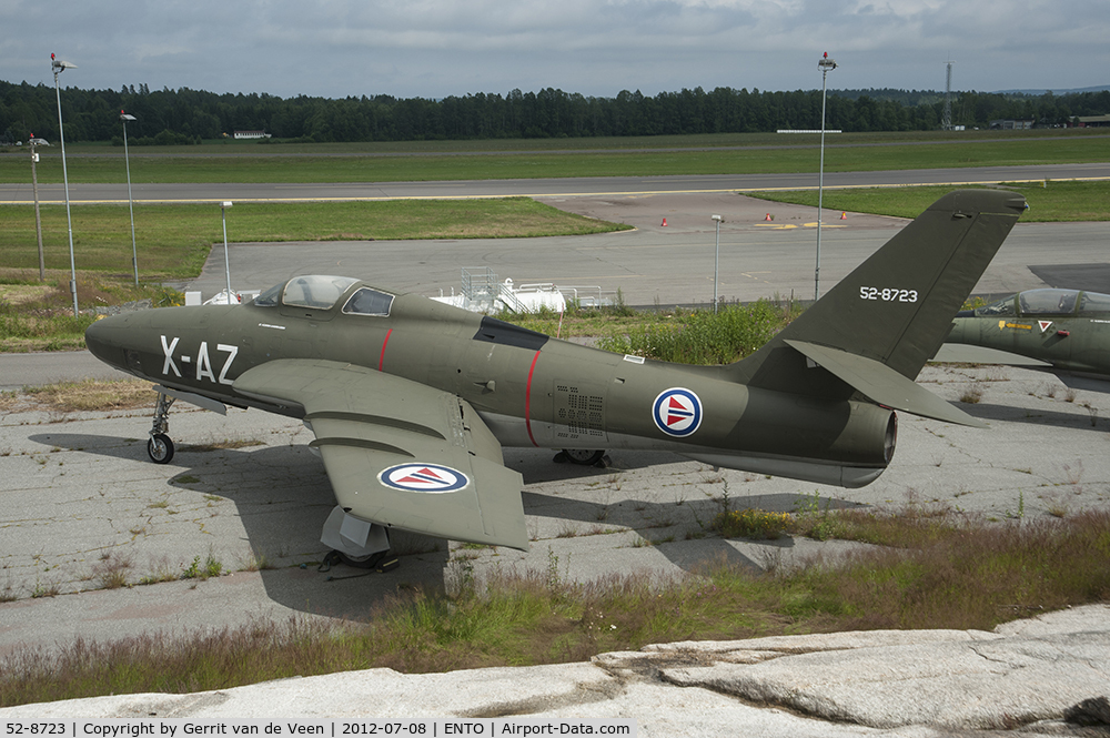 52-8723, 1952 Republic RF-84F Thunderflash C/N Not found 52-8723, Aircraft X-AZ displayed at Torp Norway