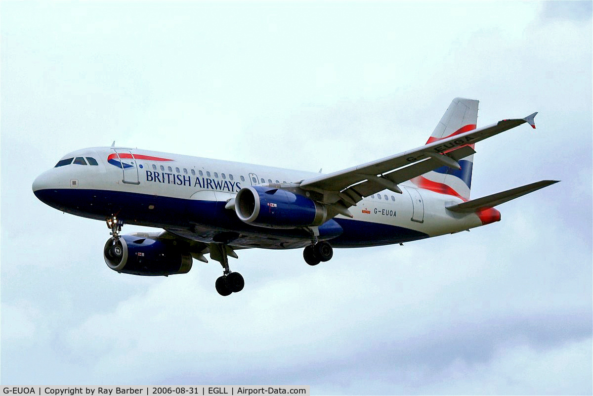 G-EUOA, 2001 Airbus A319-131 C/N 1513, Airbus A319-131 [1513] (British Airways) Heathrow~G 31/08/2006. On finals 27L.
