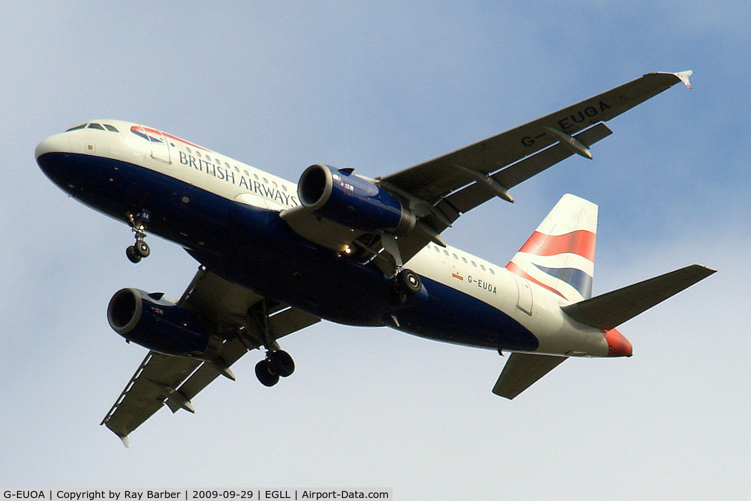 G-EUOA, 2001 Airbus A319-131 C/N 1513, Airbus A319-131 [1513] (British Airways) Home~G 29/09/2009. On approach 27R.