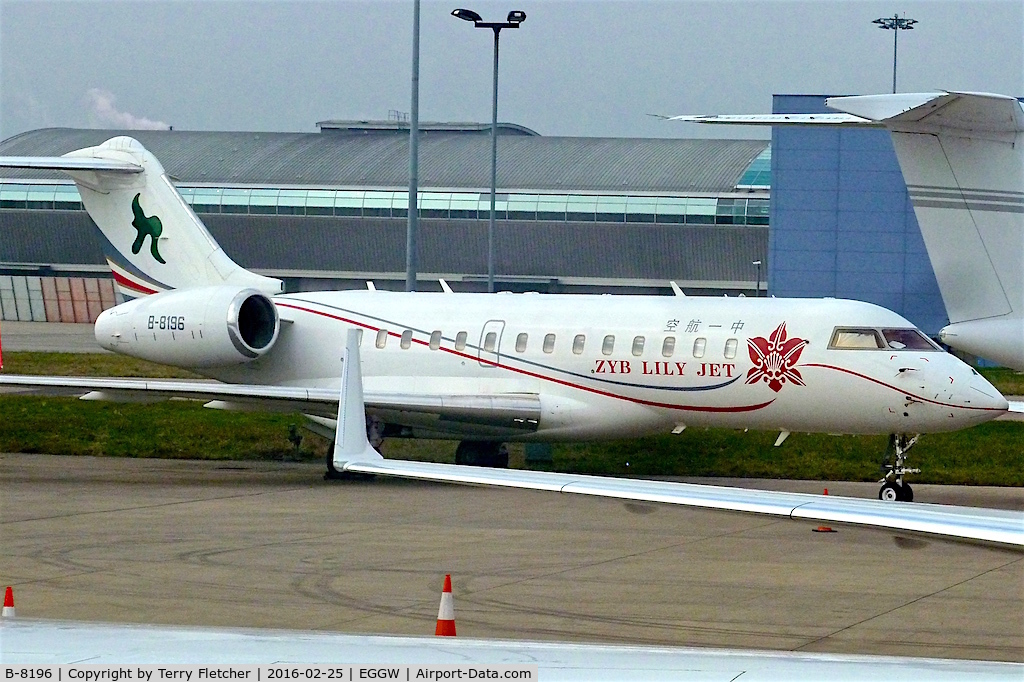 B-8196, 2010 Bombardier BD-700-1A10 Global Express XRS C/N 9412, This 2010 Bombardier BD-700-1A10, c/n: 9412 is tightly parked on the Harrods ramp at Luton