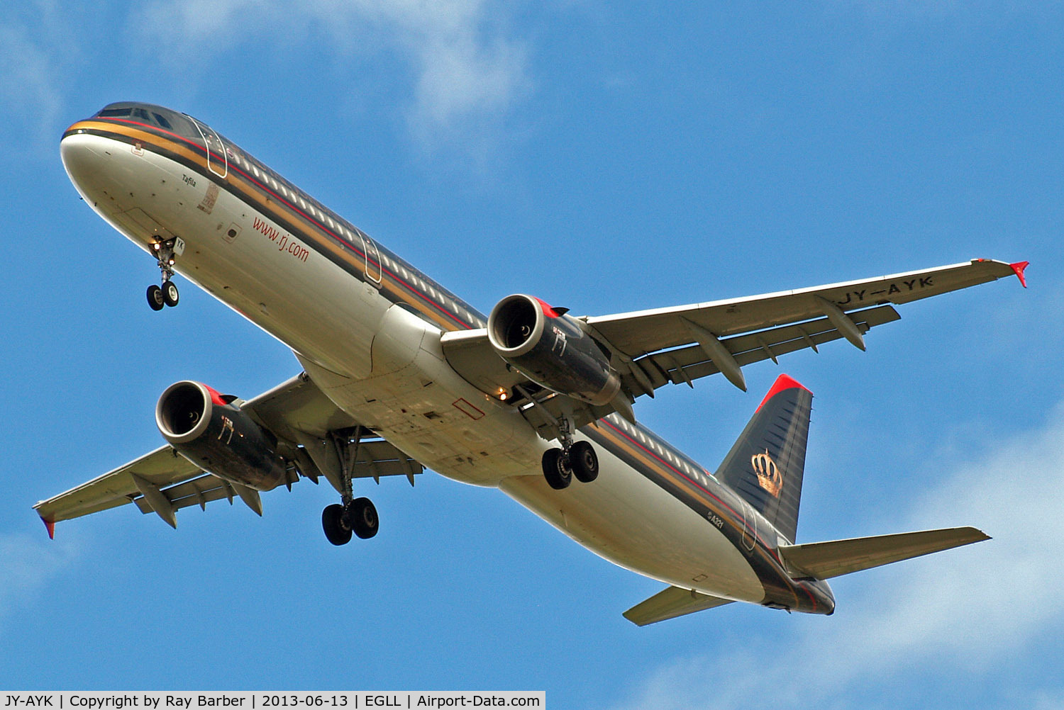 JY-AYK, 2008 Airbus A321-231 C/N 3522, Airbus A321-231 [3522] (Royal Jordanian Airlines) Home~G 13/06/2013. On approach 27R.