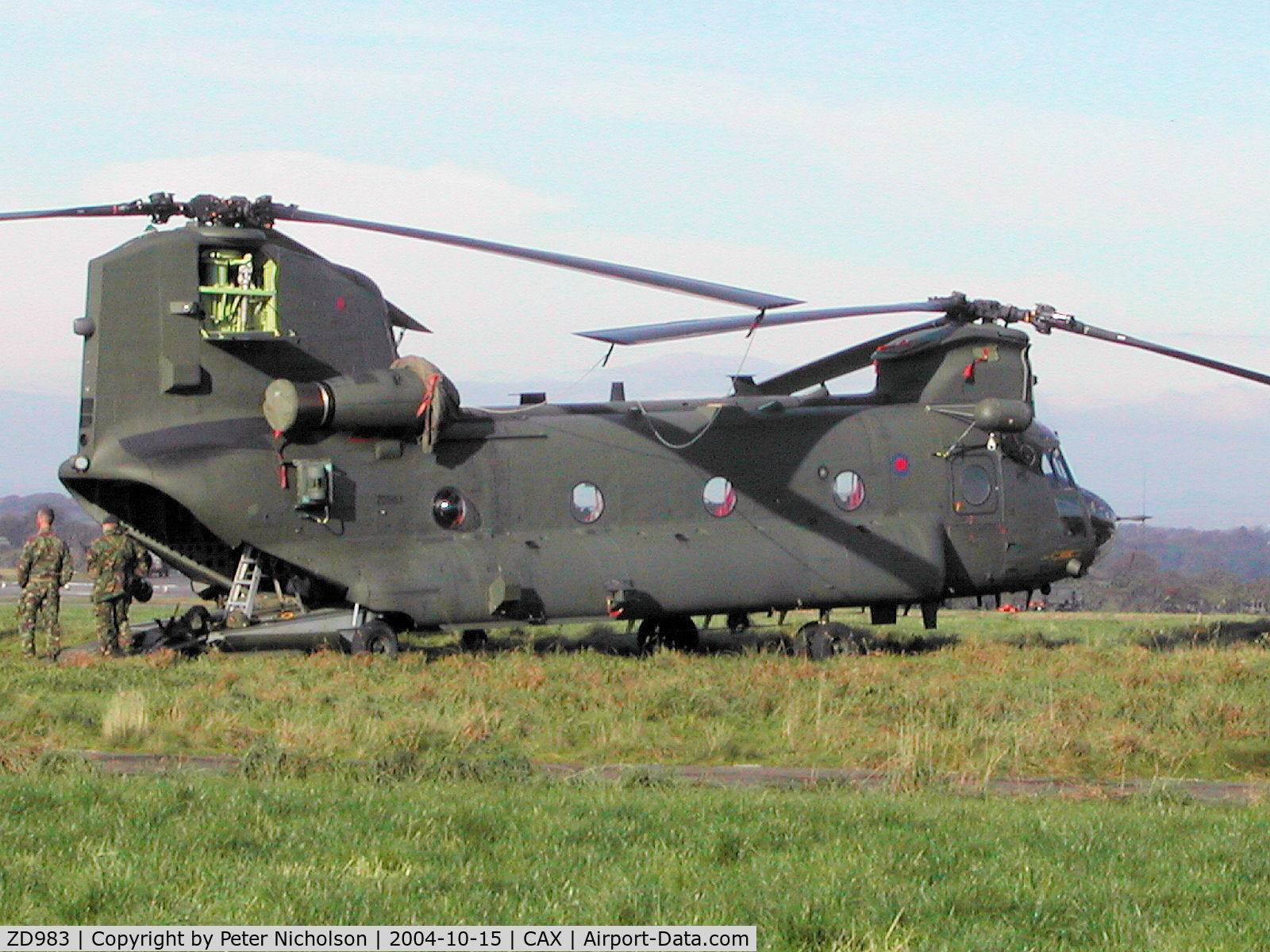 ZD983, Boeing Vertol Chinook HC.2 C/N M/A040/B-875/M7022, Chinook HC.2, callsign Wagtail 73, of 18 Squadron as seen at Carlisle in October 2004.