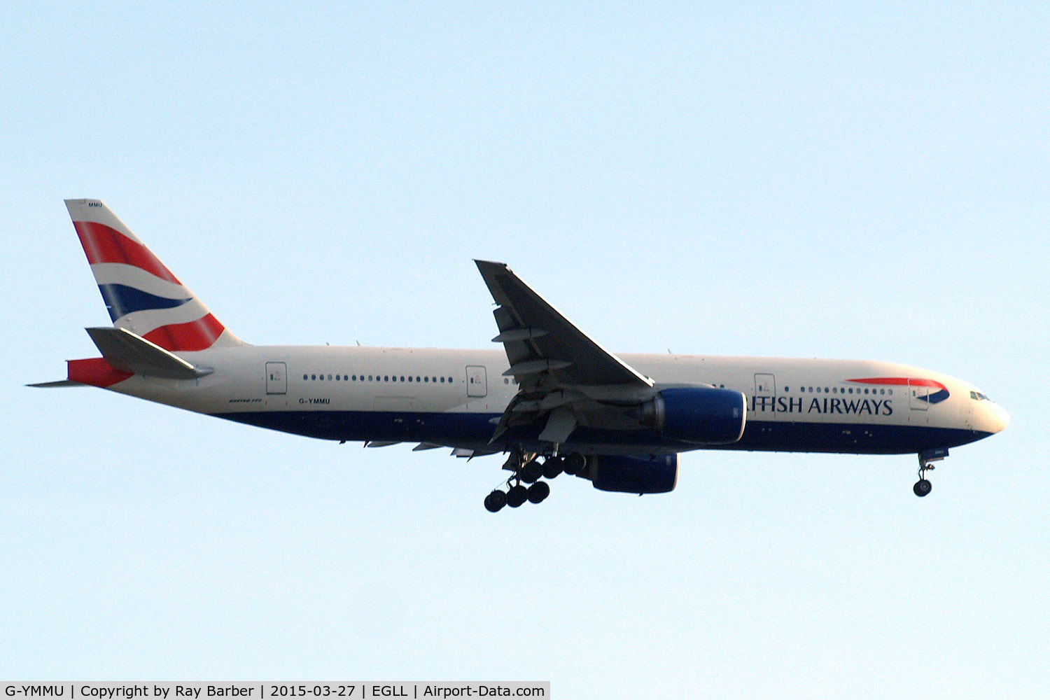 G-YMMU, 2009 Boeing 777-236/ER C/N 36519, Boeing 777-236ER [36519] (British Airways) Home~G 27/03/2015. On approach 27L.
