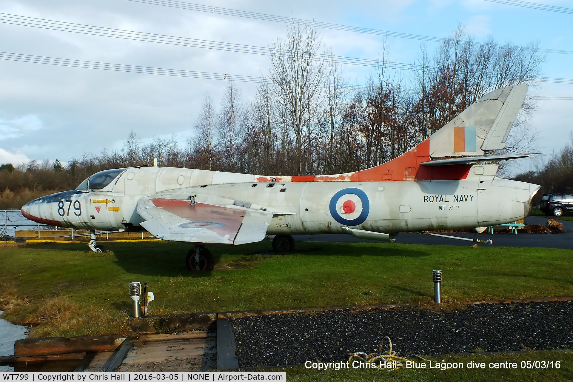 WT799, 1955 Hawker Hunter T.8 C/N 41H-670742, on display at the Blue Lagoon Diving Centre, Womersley