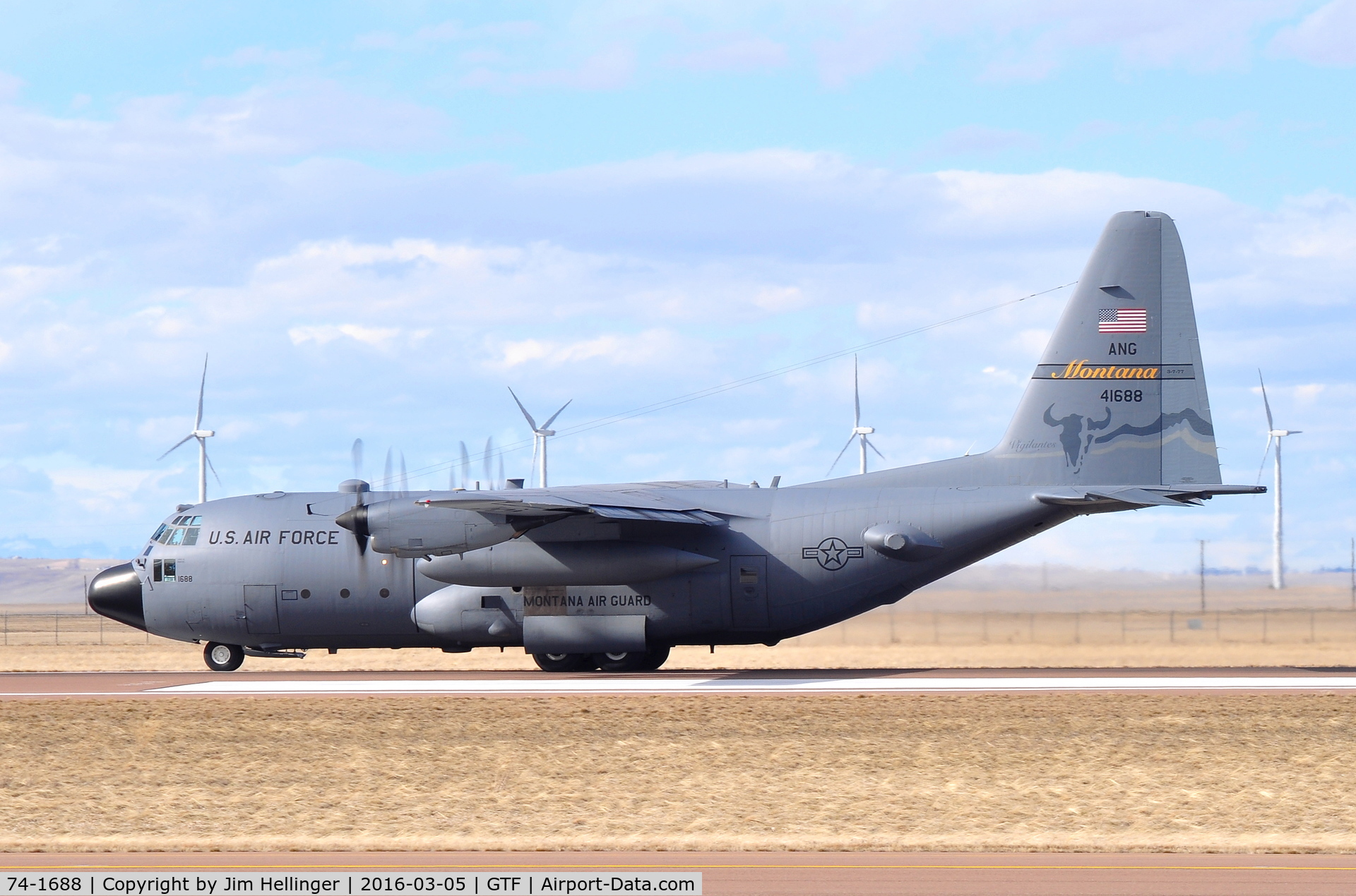 74-1688, 1974 Lockheed C-130H Hercules C/N 382-4675, 1688 landing at Great Falls.