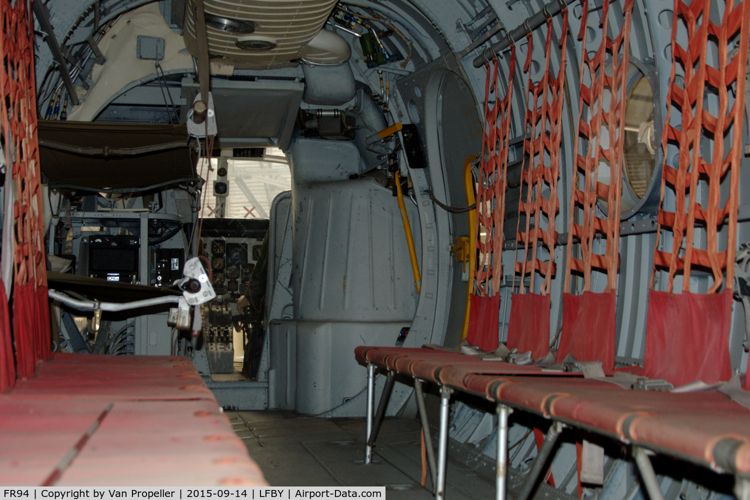 FR94, Piasecki H-21C Workhorse C/N FR94, The inside of the Piasecki H-21C Shawnee of the French Army light aviation in the museum at Dax, southern France