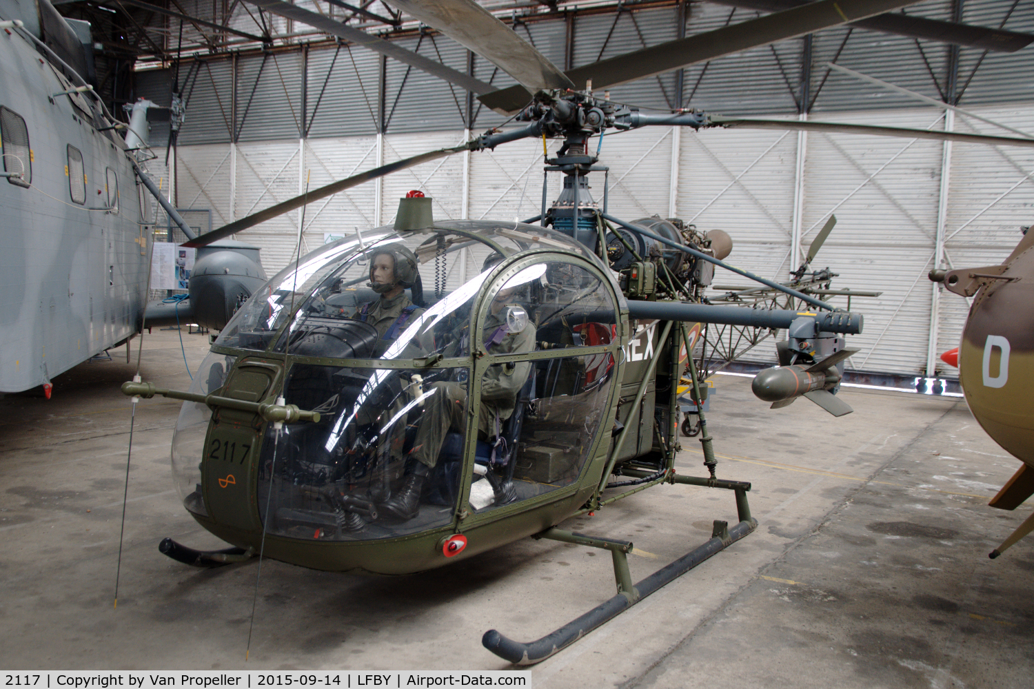 2117, Aérospatiale SA-318C Alouette II Astazou C/N 2117, Sud Aviation SA318C Alouette II with anti-tank missiles in the ALAT museum in Dax, southern France