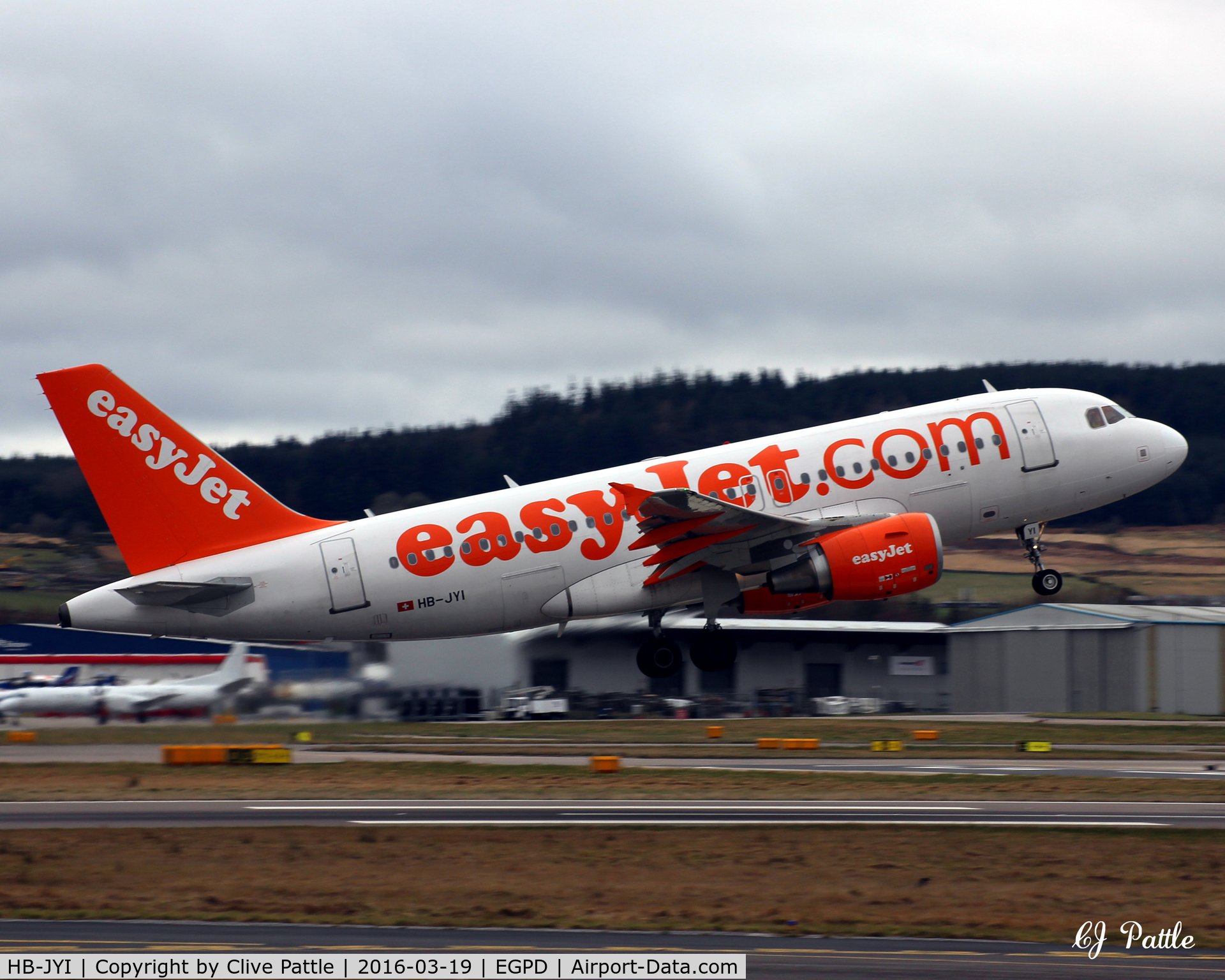HB-JYI, 2011 Airbus A319-111 C/N 4744, Take off action at Aberdeen EGPD on the Saturday weekly flt from/to Geneva