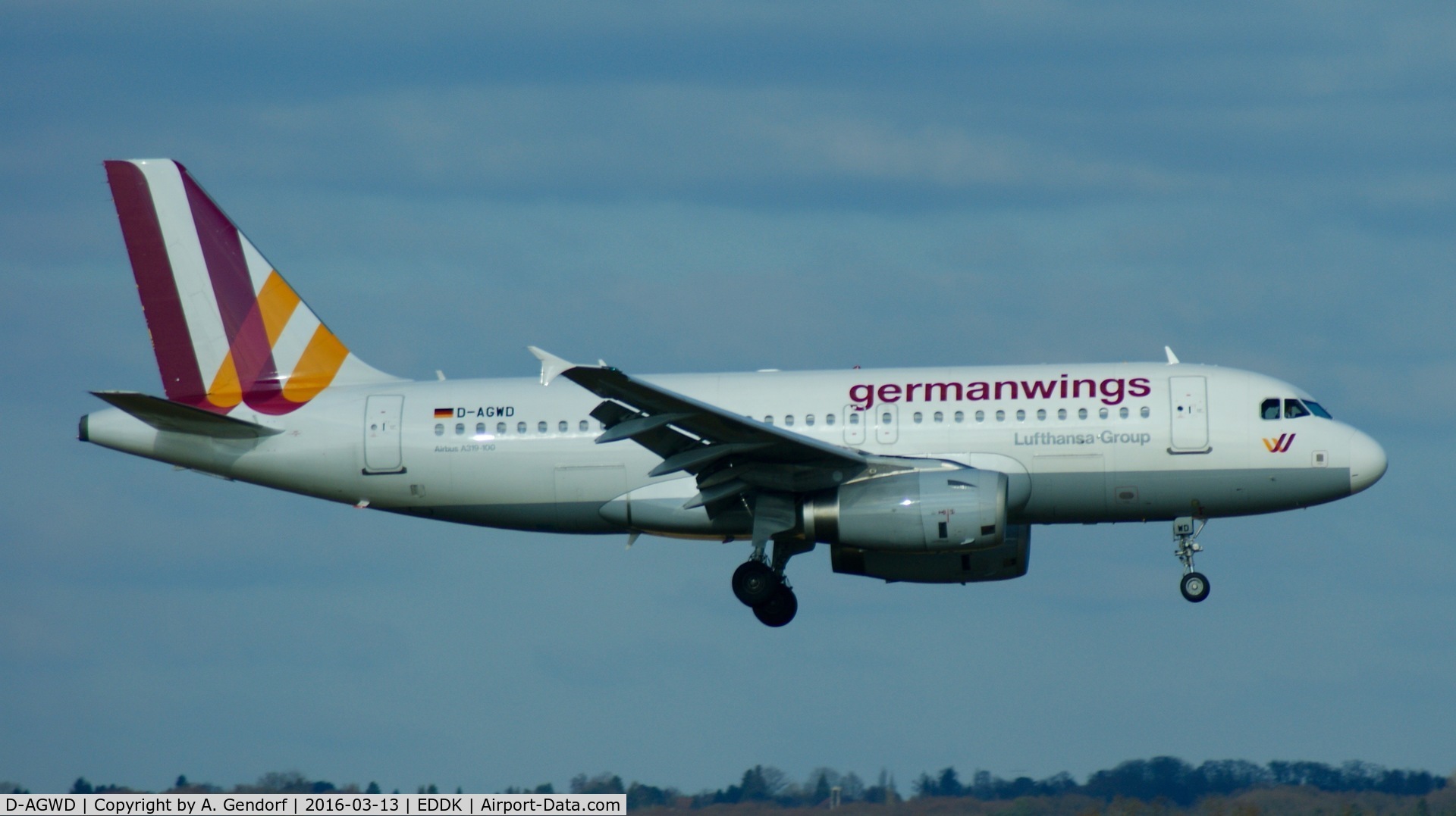 D-AGWD, 2007 Airbus A319-132 C/N 3011, Germanwings, is here landing at Köln / Bonn Airport(EDDK)