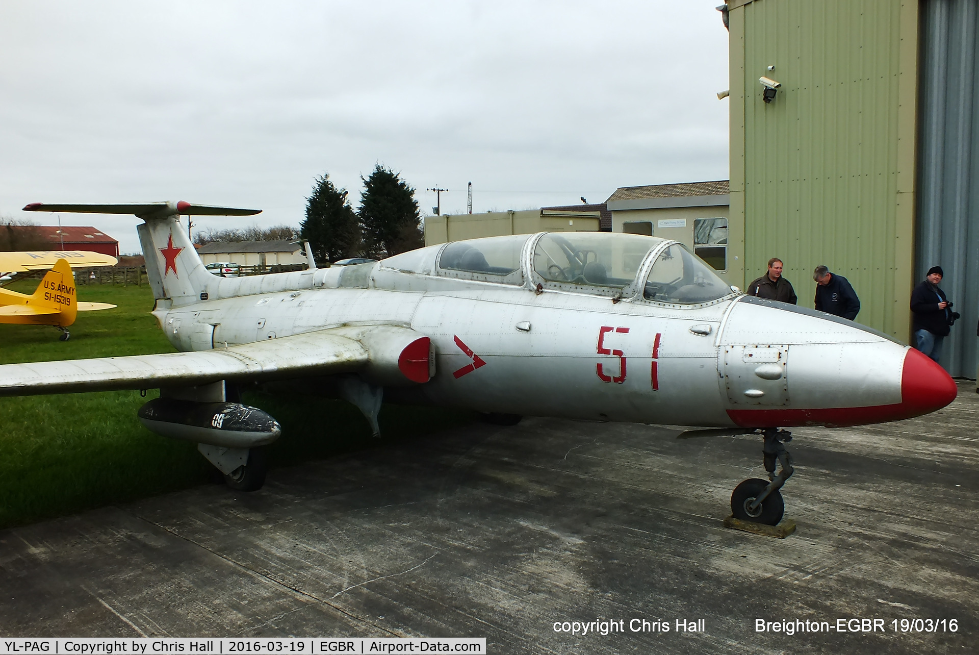 YL-PAG, Aero L-29 Delfin C/N 491273, Breighton gate guard moved to the hangars for the winter, it will be cleaned before it returns to guard duties