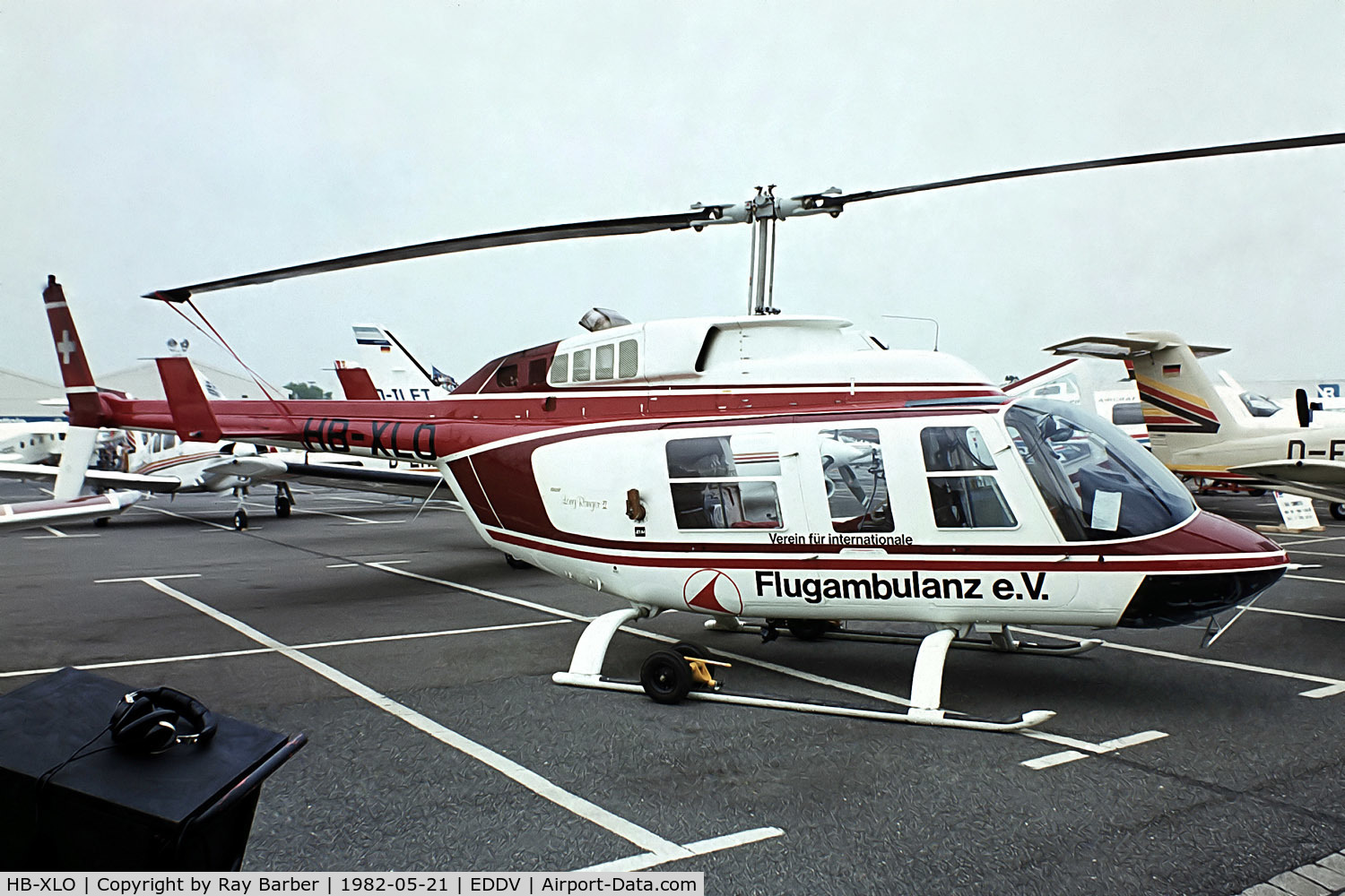 HB-XLO, Bell 206L-1 LongRanger II C/N 45456, HB-XLO   Bell Helicopters 206 L-1 [45456] Hannover~D 21/05/1982. From a slide.