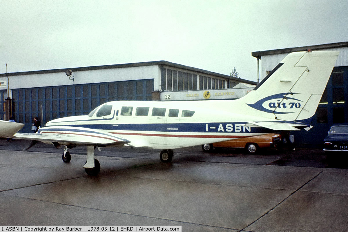 I-ASBN, 1975 Cessna 402B Businessliner C/N 402B0855, Cessna 402B [402B-0855] (Soc. Air 70) Rotterdam~PH 12/05/1978. From a slide.