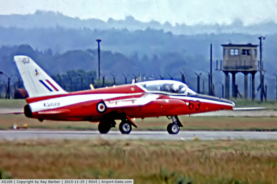 XS109, 1964 Hawker Siddeley Gnat T.1 C/N FL603, Folland Gnat T.1 [FL.603] (Royal Air Force) RAF Greenham Common~G 07/07/1974. From a slide (Red Arrows).