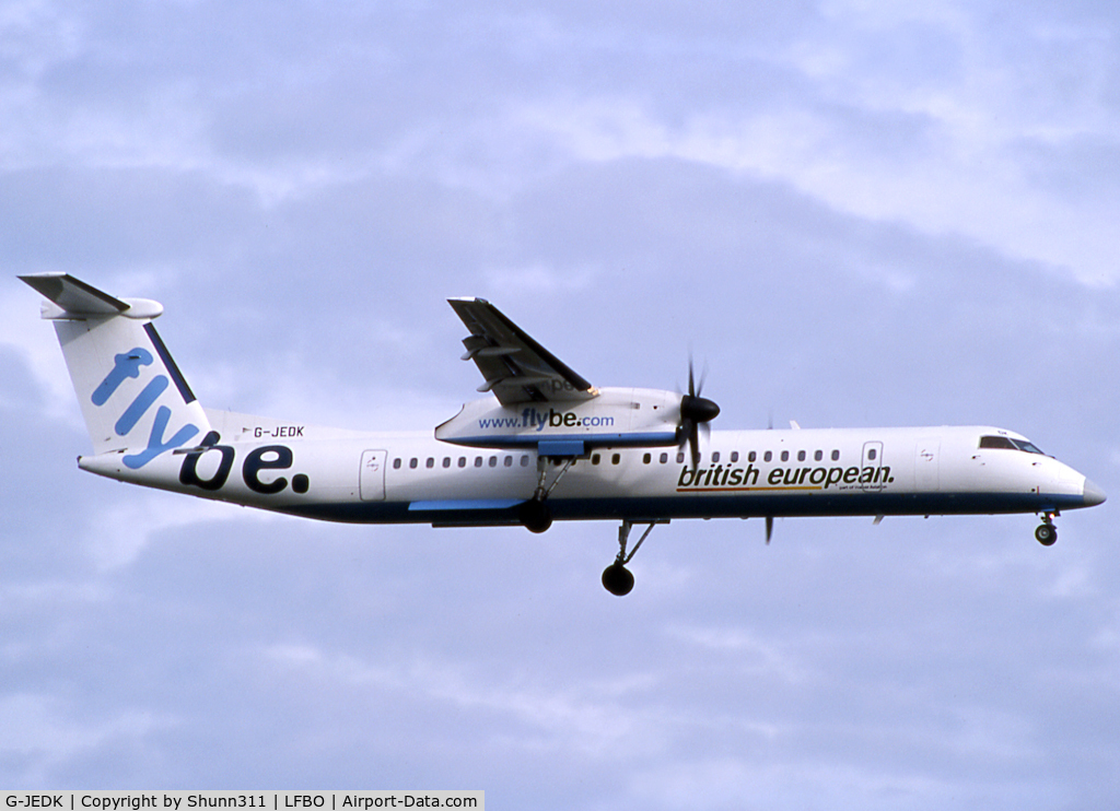 G-JEDK, 2002 De Havilland Canada DHC-8-402Q Dash 8 C/N 4065, Landing rwy 14R in FlyBe c/s with British European titles