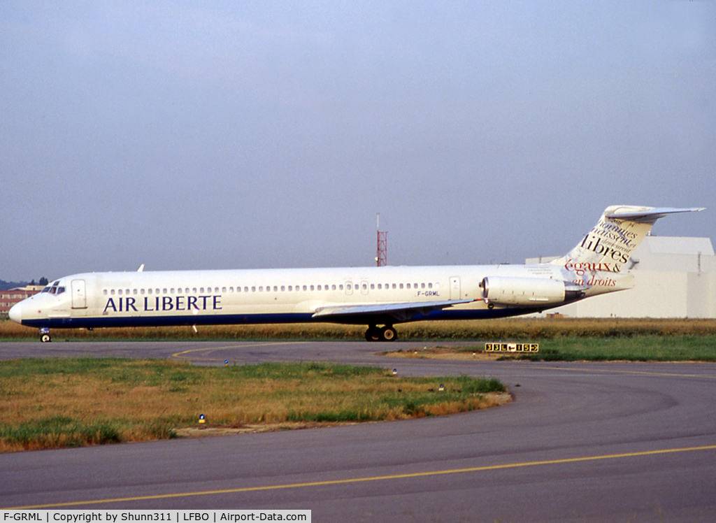 F-GRML, 1989 McDonnell Douglas MD-83 (DC-9-83) C/N 49628, Taxiing holding point rwy 32R for departure in 'L'Esprit Liberté' c/s