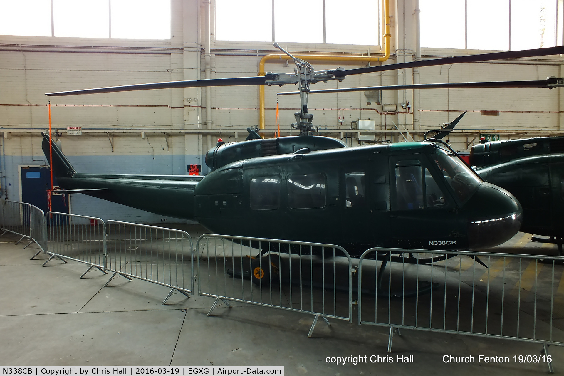 N338CB, Bell UH-1H Iroquois C/N 5812, hangared at Church Fenton
