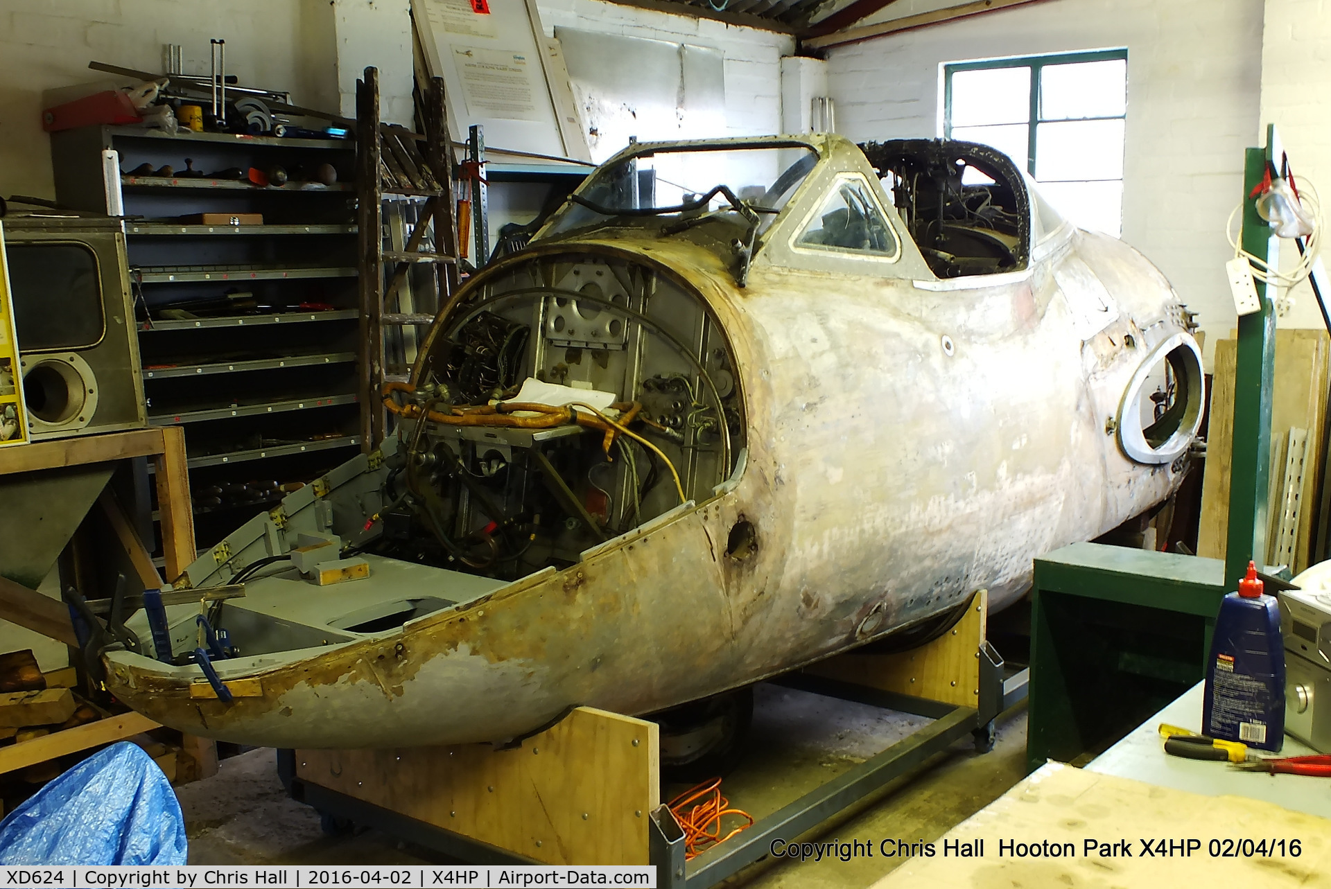 XD624, De Havilland DH-115 Vampire T.11 C/N 15449, awaiting restoration & preservation at Hooton Park