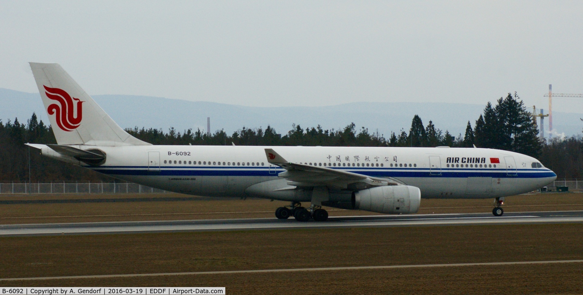 B-6092, 2007 Airbus A330-243 C/N 873, Air China, is here taxiing to the gate at Frankfurt Rhein/Main(EDDF)
